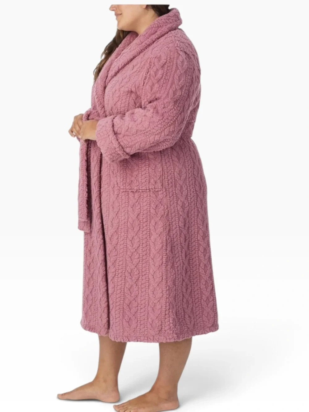 Room Service Cable Knit Cozy Wrap Robe NWOT | Medium Pink Soft Belted Lounge